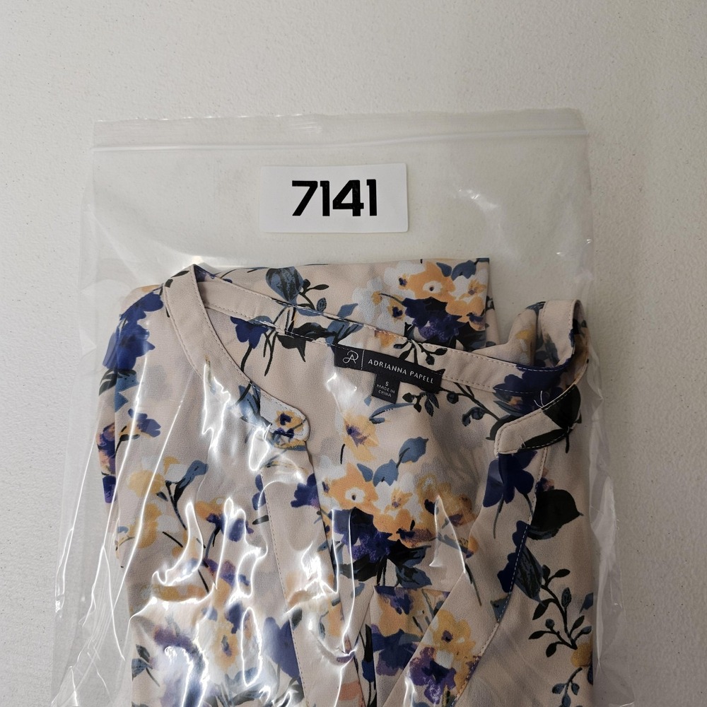 Adrianna Papell Blouse Womens Small Floral V Neck Long Sleeve Blue Yellow Top - Picture 11 of 11